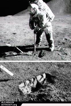 Un astronauta del Apolo 17 excava una zanja para estudiar el comportamiento mecnico del polvo lunar.
[<a href=http://www.lpi.usra.edu/expmoon/Apollo17/A17_Experiments_SMI.html target=_blank><u>ms informacin</u></a>]
