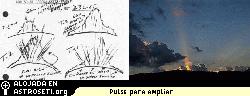 A la izquierda estn las luces crepusculares esbozadas por los astronautas de la Aplo 17; a la derecha se ven los rayos crepusculares terrestres fotografiados por Trudy E. Bell. 
[<a href=http://science.nasa.gov/headlines/y2005/images/moonfountains/mc.jpg><u>Ms informacin</u></a>]