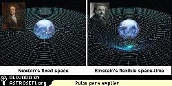 El espacio esttico de Newton frente al espacio dinmico de Einstein, de la pelcula <a href= http://www.yorku.ca/bartel/AstronomyFilms/GPBfilm/ target=_blank><u>Probando el Universo de Einstein</u></a> por <a href= http://aries.phys.yorku.ca/%7Ebartel/ target=_blank><u>Norbert Bartel</u></a>.