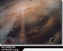 La imagen muestra la escena en la región de la Tierra menos de un millón de años después de que se formara el Sol. Pequeños granos de polvo se agrupan en planetesimales, las semillas de los futuros planetas.
Pintura con copyright de William K. Hartmann / Cortesía del <a href="http://www.psi.edu/">Instituto de Ciencia Planetaria</a>
<a href="http://planetquest.jpl.nasa.gov/science/hartmann_disk.html">Ampliar Imagen</a>
