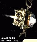 Representación artística del motor principal de la Venus Express encendido en el espacio, durante la noche del 16/17 de Febrero del 2006. El encendido comenzó a las 01:27 CET y duró cerca de tres segundos. Crédito: ESA. Pulsa <a href="http://www.esa.int/SPECIALS/Venus_Express/SEMJITM65LE_1.html#subhead3" target="_blank">aquí</a> para agrandar.