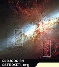 ocalización de tres vistas en primer plano en la imagen de M82