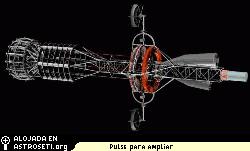 Concepto artstico de Penn State de una nave de Marte propulsada por antimateria con equipamiento y equipos de descenso a la derecha, y el motor, con inyectores magnticos a la izquierda.