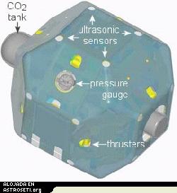 Un modelo CAD de un satlite SPHERES. [<a href=http://science.nasa.gov/headlines/y2006/images/spheres/spheres_slide.jpg target=_blank>Ms informacin</a>]
