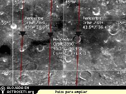 SMART-1 rea de impacto
liga:
[Esta imagen, proporcionada por la herramienta de cartografa MAPS de la ESA (basada en informacin de la imagen lunar del US Clementine) proporciona un mapa albedo del Lago de la Excelencia, en la Luna. 
Las ltimas rbitas de la misin SMART-1 de la ESA y los posibles lugares de impacto, planeados para el 3 de septiembre de 2006 son mostrados.
Si el impacto ocurre el 3 de septiembre a las 07:41 CEST las coordenadas lunares sern 36.4 al sur y 43.5 al oeste.
Un grado de latitud corresponde a 30 kilmetros en la Luna, y un arco-segundo de la Tierra cubre 1.8 kilmetros en el centro de la Luna.
Crditos: ESA/ US Clementine Project, BMDO, NRL, LLNL]
