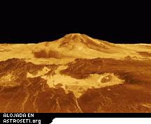 Esta perspectiva tridimensional de la superficie de Venus generada por ordenador muestra el volcán Maat Mons. Se combinaron datos de radar con altimetría por radar de la misión Magellan de la NASA para desarrollar un mapa tridimensional de la superficie. El punto de vista está localizado a 634 kilómetros (393 millas) al norte de Maat Mons a una elevación de 3 kilómetros (2 millas) sobre el terreno. Corrientes de lava se extienden a lo largo de cientos de kilómetros sobre las planicies quebradas que se muestran en primer plano, hasta la base de Maat Mons. La escala vertical de esta vista se ha exagerado 10 veces. Se utiliza color simulado y un mapa digital de elevación desarrollado por la Exploración Geológica de los E.E.U.U. para mejorar la estructura a pequeña escala.
Crédito: NASA/JPL