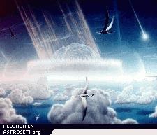 Esta pintura describe a un asteroide chocando contra los mares tropicales poco profundos de la rica en azufre Península de Yucatán, en lo que hoy en día es el sudeste de México. Se cree que las secuelas de esta inmensa colisión, que ocurrió hace aproximadamente 65 millones de años, fueron las que causó la extinción de los dinosaurios y de muchas otras especies sobre la Tierra.
Crédito: Donald E. Davis