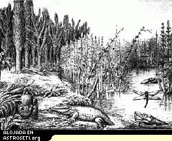 La vida florecía sobre la Tierra hace unos 250 millones de años, luego, durante un breve período en el tiempo geológico, casi toda ella fue eliminada. Esta imagen es una impresión artística de un pantano del Pérmico Inferior en Texas.
Crédito por la imagen: Humboldt U.