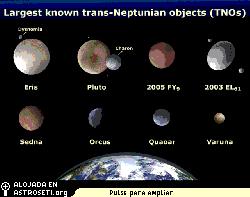 Interpretacin artstica de ocho planetas enanos.  Aun no se ha tomado fotografas claras y detalladas de estos objetos. Pinchar <a href="http://66.240.198.75/albums/meteor/anb.sized.png" target="_blank">aqu</a> para ampliar.