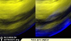 Esta imagen en falso color muestra el brillo del oxgeno (azul) en la atmsfera del lado nocturno de Venus. La imagen fue obtenida utilizando el Espectrmetro de Imgenes Trmicas de Infrarrojo y Visible (VIRTIS) a bordo de la Venus Express
Crdito: ESA/VIRTIS/INAF-IASF/Obs. de Paris-LESIA
