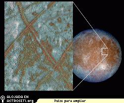 La morfologa de la superficie de Europa, diversa informacin geolgica y la presencia de un campo magntico, son algunos de los indicios que han llevado a los cientficos a pensar que es probable que haya un ocano actualmente en la luna joviana.
Crdito: NASA