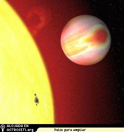 Concepcin artstica de HD 189733b, el cual algunos han apodado el planeta Tiro al blanco debido al brillante punto caliente que se muestra aqu.
Crdito: David A. Aguilar (CfA)