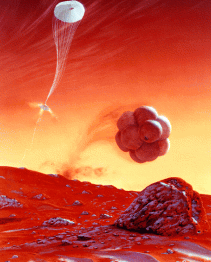 Idea artstica de un dramtico aterrizaje del Pathfinder con airbags. Crditos: NASA