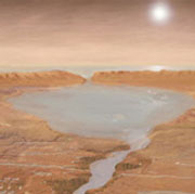 El agua líquida pudo haber fluido sobre la superficie de Marte en el pasado distante del planeta. Aquí vemos una concepción artística de un delta llenando un cráter.
Crédito: NASA