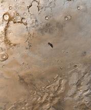 La escarcha espolvorea las rojas planicies del sur de Marte en la primavera temprana. El promedio de temperatura anual de Marte de -55 °C.
Crédito: MSSS/JPL/ NASA.