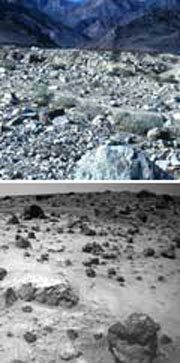 Arriba, Valle de la Muerte, California
Abajo, Imagen de Marte tomada por el vehículo Sojourner