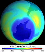 La capa de ozono sobre la Antártida. Crédito: spacedaily.com