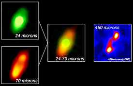 Un disco masivo de restos polvorientos formadores de planetas que rodea a la cercana estrella Fomalhaut. Cliquee <a href=http://www.astrobio.net/articles/images/spitzer4.jpg target=_blank>aqu</a> para una imagen mayor.
<i>Crdito: NASA / JPL-Caltech / K. Stapelfeldt (JPL)</i>
