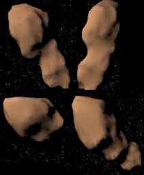 La extraña rotación y la forma alargada de Toutatis han sido comparadas con un mal pase de fútbol en espiral. Fuente: NASA/JPL/ Goldstone