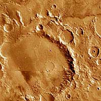 Fotografa del crter Gusev, un propuesto antiguo lecho lacustre que tres dcadas ms tarde se convirti en objetivo de la misin MER (Vehculo de Exploracin de Marte) Spirit.
Crdito:JPL/NASA