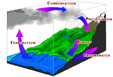 Al evaporarse de los ocanos y de la superficie, el agua deja atrs las impurezas. Si el aire no est contaminado, agua prcticamente pura cae como precipitacin