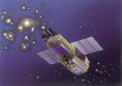 Impresión artística del ASTRO-E, cortesía del instituto para el Espacio y las Ciencias Astronáuticas.