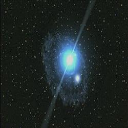 Una composicin artstica de una explosin de rayos gama. <A HREF= http://science.nasa.gov/headlines/images/backyard/GRB.mov target=_blank>[QuickTime (2.6 MB)]</A>