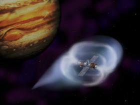 Concepto artstico de una sonda espacial montando una burbuja magntica conducida por viento solar ms all de Jpiter.