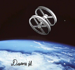 Recuerdo de Duane Hilton sobre la famosa estación espacial de la película 2001: Odisea en el espacio. La visión de la película a finales de los 60 inspiraría a Hilton para convertirse en un artista espacial más tarde.