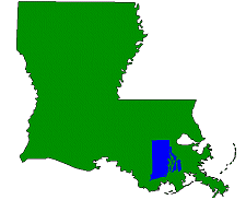 Casi 1.000 millas cuadradas de los wetlands de Louisiana, un rea de casi el tamao de Rhode-Island (en la silueta), se convertirn en mar abierto antes del 2050, a no ser que algo cambie. <A HREF= <A HREF= http://www.coast2050.gov/ target=_blank>[ms]</A>