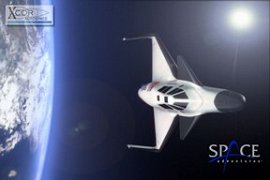 Aviones espaciales como el de esta recreación artística pueden en breve llevar a sus afortunados pasajeros en un viaje al espacio –por un precio. Copyright de la imagen XCOR/Space Adventures