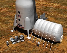 Los astronautas que instalen un campamento en Marte necesitarn proteccin de la radiacin espacial. Crditos de Imagen: Frassantino and Associates, Inc.