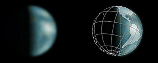 La media-tierra vista por el Mars Global Surveyor. Una sobrecapa muestra los continentes de Norteamrica y Sudamrica a la hora de la toma. Crdito: NASA/JPL/Malin Space Science Systems.<a href=http://www.msss.com/mars_images/moc/2003/05/22/>[Ms]</a>.
