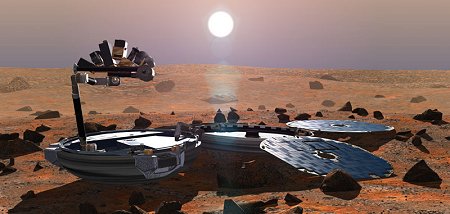 Beagle 2, sobre la superficie. Crédito de la imagen: Beagle 2, todos los derechos reservados.