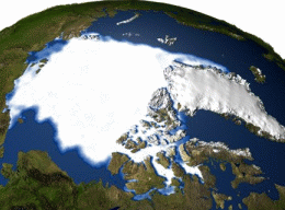 La retraccin del hielo del rtico entre 1979 y 2003, basada en los datos recabados por el SSMI (Dispositivo de imgenes de los sensores de microondas) del DMSP estadounidense (Programa de satlites meteorolgicos del Ministerio de Defensa).<A HREF= http://www.gsfc.nasa.gov/topstory/2003/1023esuice.html target=_blank>[Ms informacin]</A>
