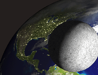 Visto desde Nueva York, la Luna eclipsa a Júpiter. Sin embargo, visto desde Júpiter, es Nueva York la que se oculta. El artista y astrónomo <a href= http://celestialdelights.info/ target=_blank><u>Frank Reddy,</u></a> creó esta vista desde Júpiter de la Luna pasando frente a la Ciudad de Nueva York el 7 de Diciembre:
Observe que la Luna, vista por detrás, es gibosa en lugar de creciente. <a href= http://science.nasa.gov/headlines/y2004/images/moonjupiter/EM_JUP.GIF target=_blank><u>¡Vea la animación!</u></a>