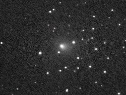 El cometa Tempel 1, visto a travs de un telescopio refractor de 10 centmetros.
<i>Crdito: Mike Holloway de Van Buren, Arkansas.</i>
[<a href=http://science.nasa.gov/headlines/y2005/images/deepimpact/holloway.jpg target=_blank>imagen ms grande</a>]
