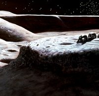 Acampando en el cosmos. Recreacin artstica de la NASA por Pat Rawling / SAIC 
[<a href= http://www.spaceflight.nasa.gov/gallery/images/mars/lunaractivities/html/s88_33693.html target=_blank><u>Ms informacin</u></a>]
