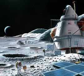 La NASA est realizando los preparativos para enviar humanos de vuelta a la Luna. Recreacin artstica de la NASA por Pat Rawling / SAIC
 [<a href= http://www.spaceflight.nasa.gov/gallery/images/mars/lunaractivities/html/s95_01563.html target=_blank><u>Ms informacin</u></a>].
