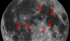 Sitios de <a href= http://science.nasa.gov/headlines/y2005/images/lroc/landingsites_600.jpg target=_blank>alunizaje</a> de las misiones Apolo. 
(<a href= http://www.boulder.swri.edu/%7Edurda/Apollo/landing_sites.html target=_blank><u>Ms informacin</u></a>)

