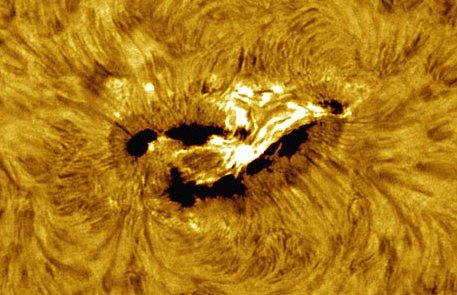 La mancha solar 720 entrando en erupcin el 15 de Enero, fotografiada por Jack Newton