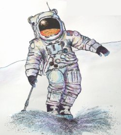 "Shhhoomp." Dibujo de Jack Schmitt por Ulrich Lotzmann. 
<i>Copyright 2003, todos los derechos reservados.</i>
[<a href= http://www.hq.nasa.gov/office/pao/History/alsj/UL17shhhoomp.html target=_blank>Ms informacin</a>]
