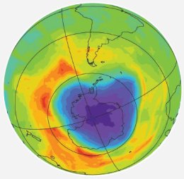 El agujero de ozono sobre la Antrtida. [<a href=http://science.nasa.gov/headlines/y2006/images/ozone/20questions.pdf target=_blank>Ms informacin</a>]
