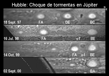 Detalle del nacimiento de oval BA en imgenes del Hubble en 1997-2000. 
[<a href=http://science.nasa.gov/headlines/y2000/ast24oct_1.htm target=_blank>Ms informacin</a>]
