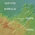 Mapa mostrando a Tempe Terra en contexto