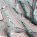 Anaglifo tridimensional de las fosas tectnicas en Tempe Terra