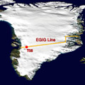 Groenlandia, mostrando la línea EGIG y el emplazamiento del T05