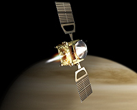 Representación artística de la maniobra de inserción orbital de Venus Express