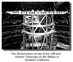 La barra de 20 pies sobre el telescopio de 100 pulgadas Hooker en el Monte Wilson en California del Sur