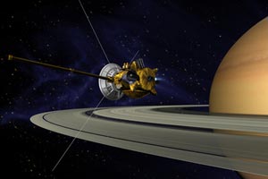 Concepto Artístico de la Inserción en la órbita de Saturno por la Cassini.